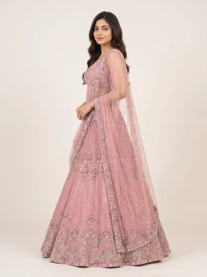 Blush Pink Silver Embroidered Designer Lehenga Set - View 3