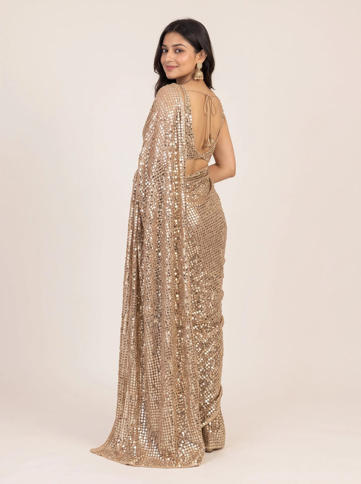 Champagne Gold Sequin Glam Saree - Back