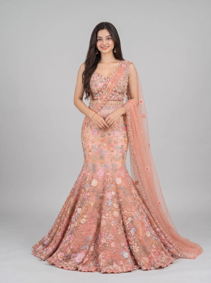 Noor Pink Designer Lehenga - Front