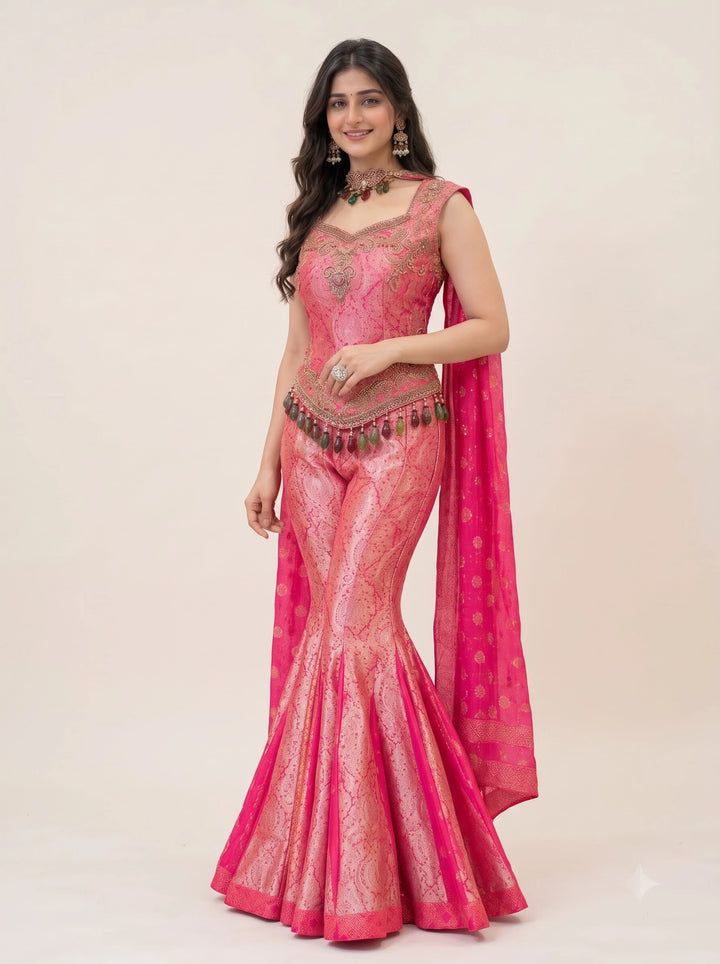 Rani Pink Embroidered Sharara Set - View 3