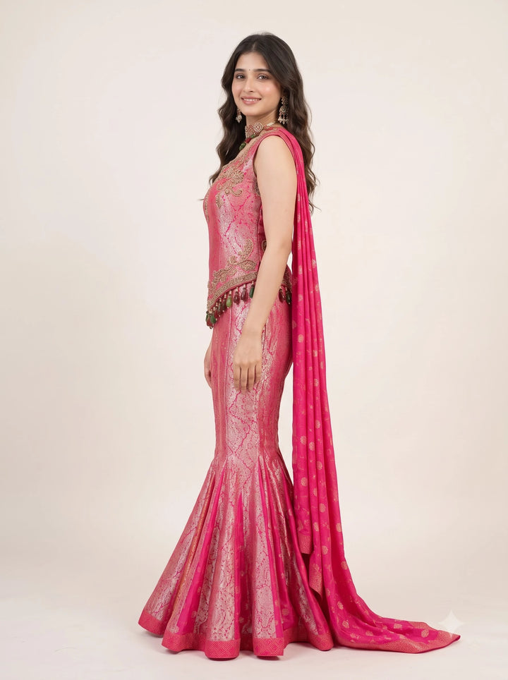 Rani Pink Embroidered Sharara Set - View 4