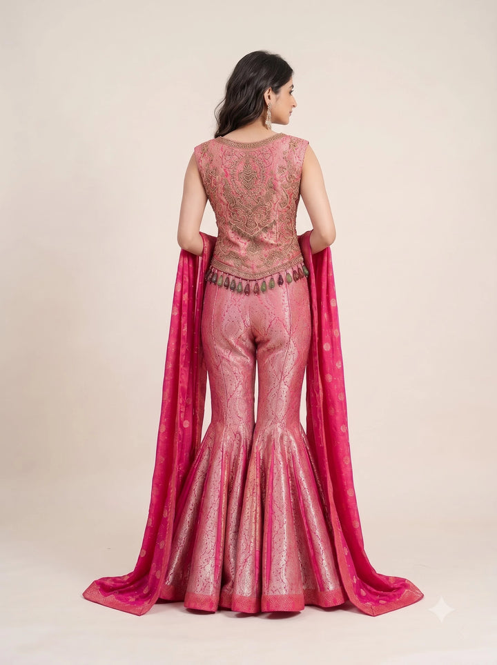 Rani Pink Embroidered Sharara Set - Back