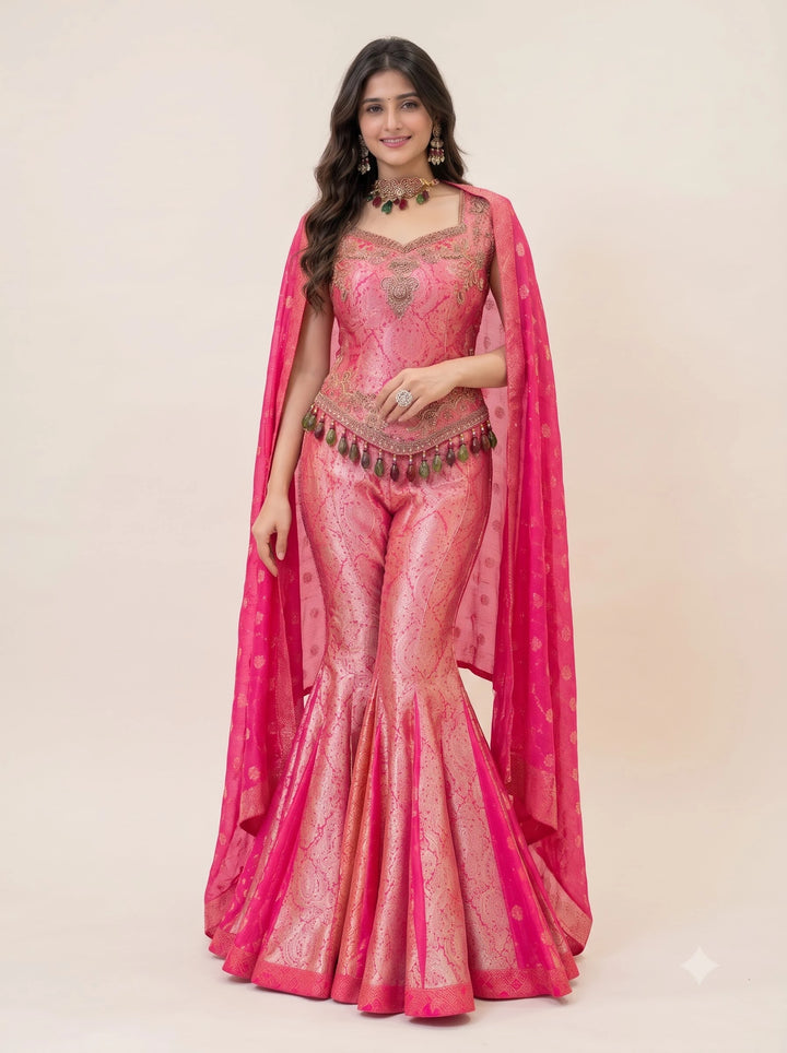 Rani Pink Embroidered Sharara Set - Front