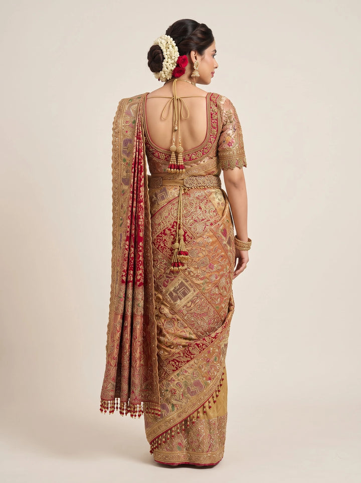 Royal Gold & Blush Pink Embroidered Bridal Saree - Back