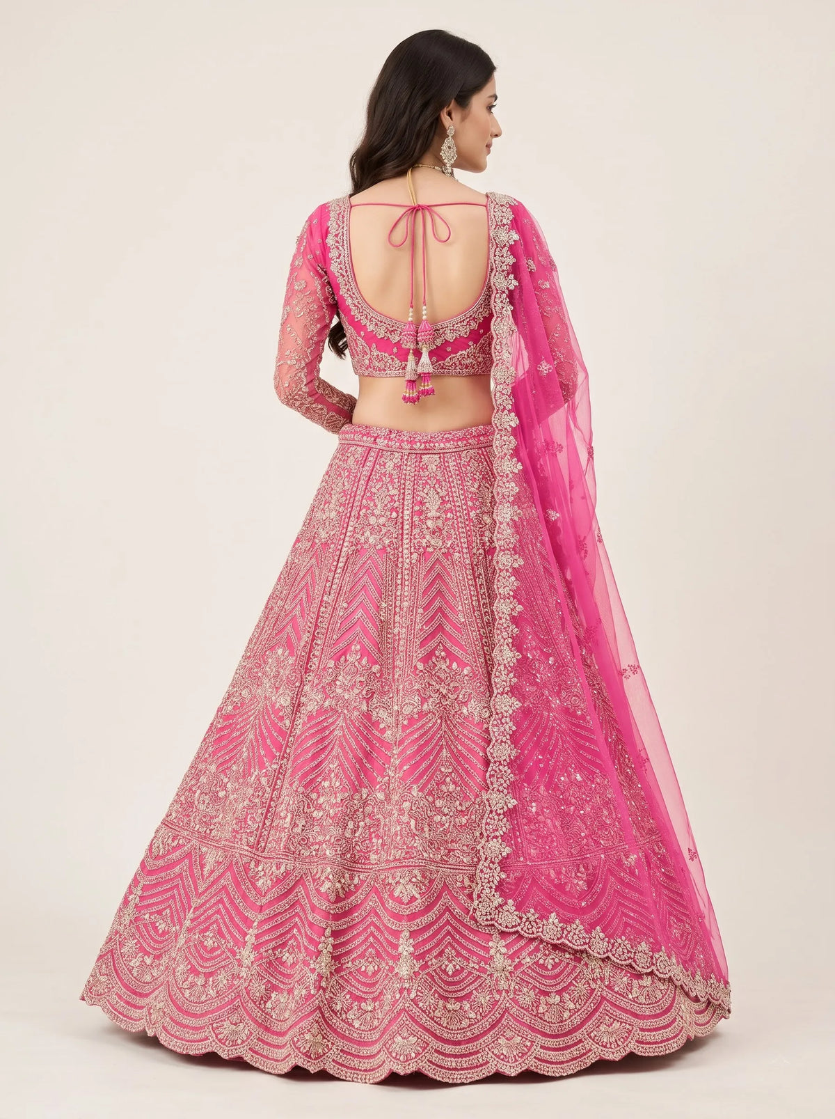 Royal Magenta Pink & Silver Embroidered Bridal Lehenga Set