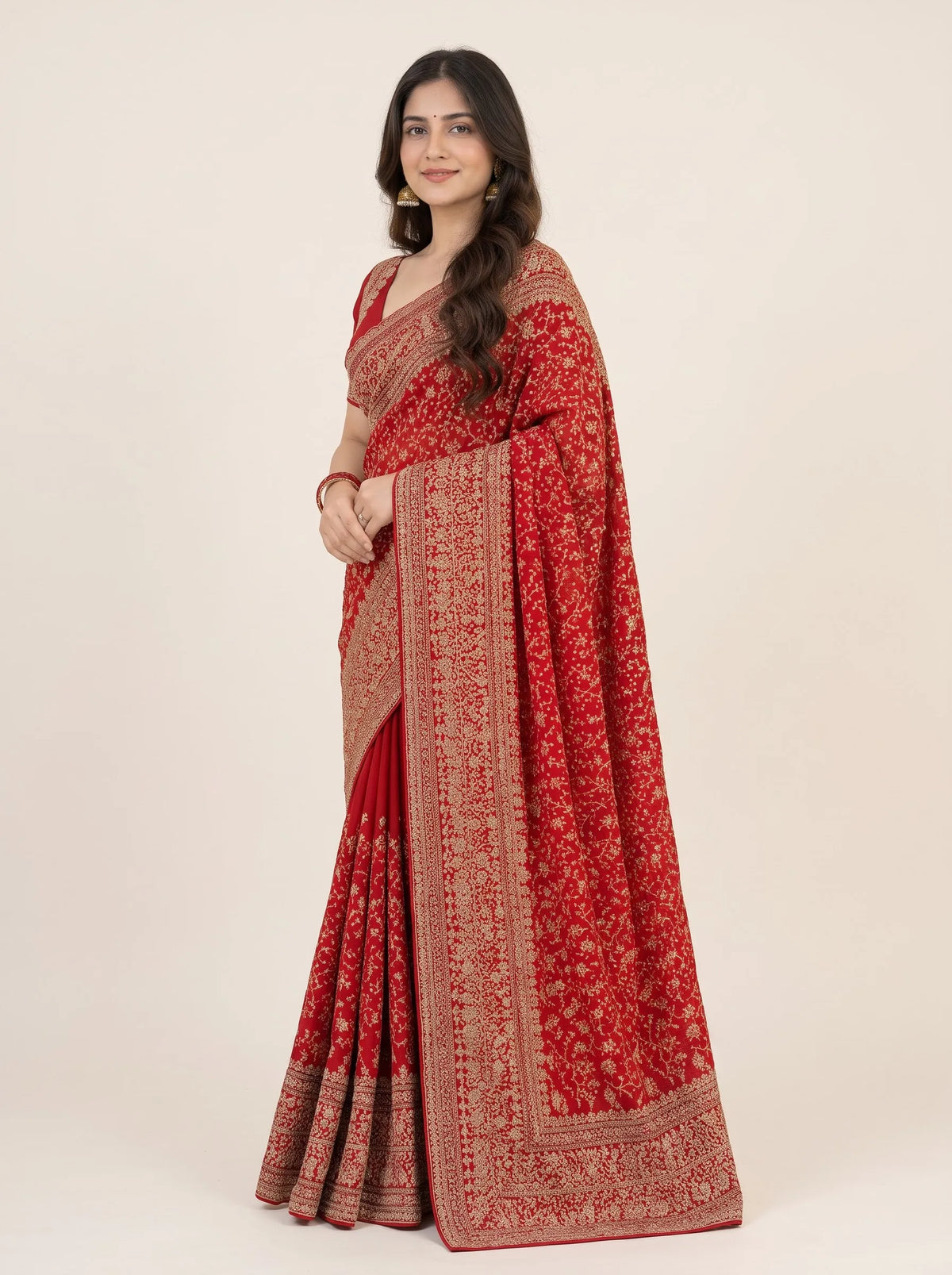 Royal Red Zari Embroidered Bridal Saree