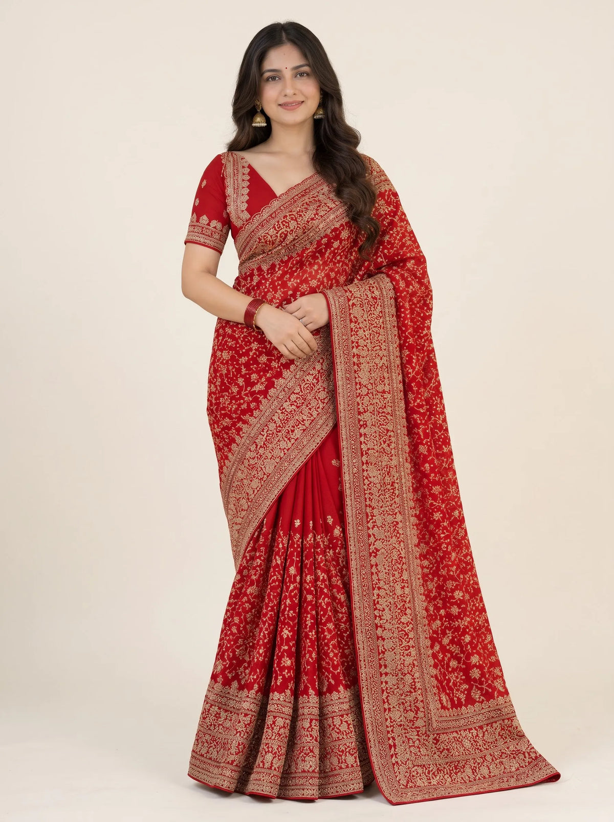 Royal Red Zari Embroidered Bridal Saree